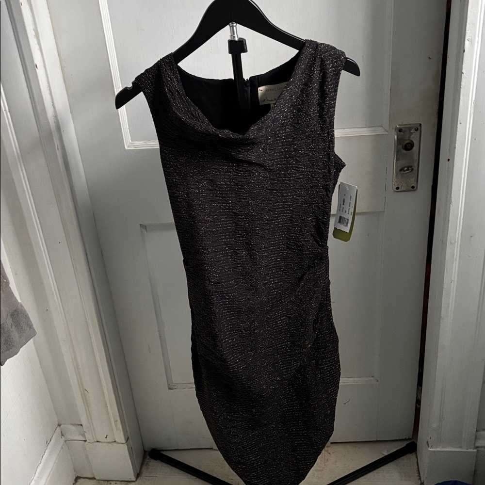 Arterier Nicole Miller Chic Black Dress gold woven into the fabric.